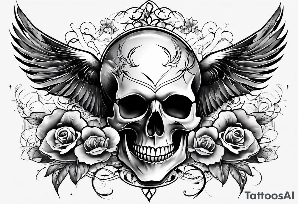 Skull and swallow simple tattoo idea