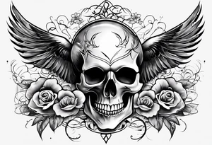 Skull and swallow simple tattoo idea