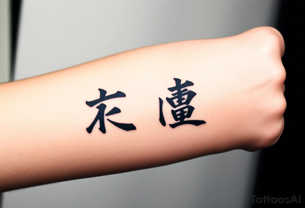 two kanjis on forearm with a backgrounf tattoo idea