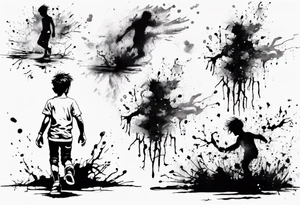 Paint splash drawing a lost boy walking alone tattoo idea