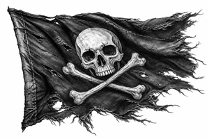 Tattered Jolly Roger flag, frayed edges, torn canvas texture, close-up. tattoo idea