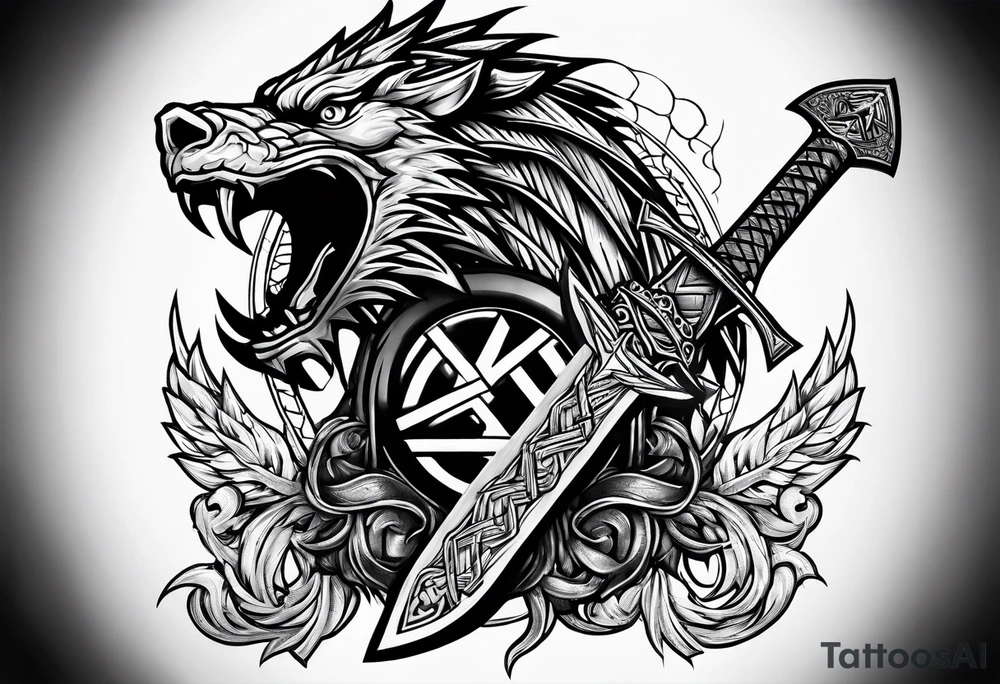 Valhalla valknut sword axe Dragon tattoo idea