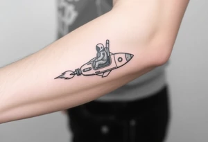 Busted Rocket ship with sparks coming out the back  with astronaut riding it tattoo idea