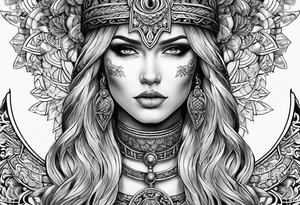 Viking, feminine warrior, mandala, bedroom eyes tattoo idea