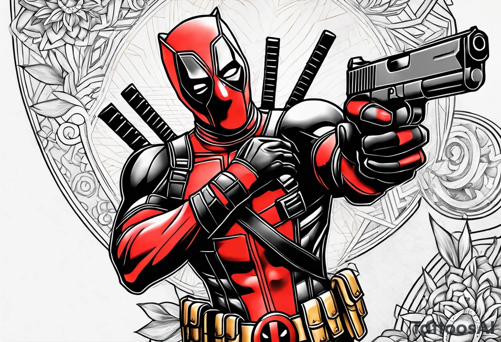 Deadpool with Golden pistol tattoo idea