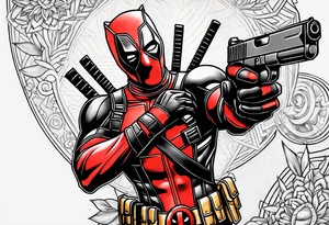 Deadpool with Golden pistol tattoo idea