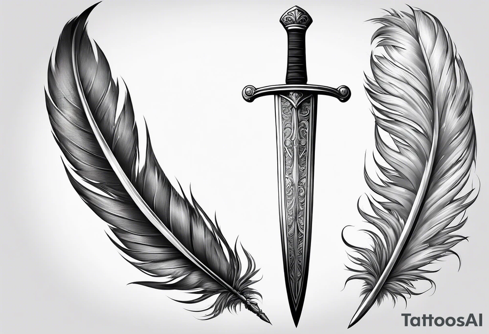 longsword with feathers alongside attached at base that span the length of the sword tattoo idea