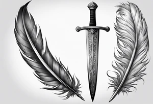 longsword with feathers alongside attached at base that span the length of the sword tattoo idea