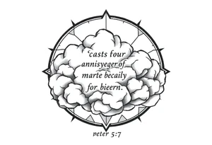 cast all your anxiety on him because he cares for you"  1 peter 5:7 with clouds tattoo idea