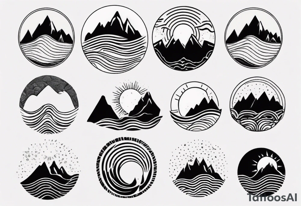 mountains, waves, sun tattoo idea