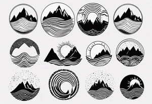 mountains, waves, sun tattoo idea