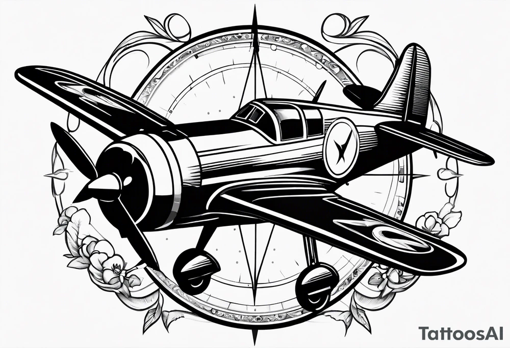 compass airplane tattoo idea