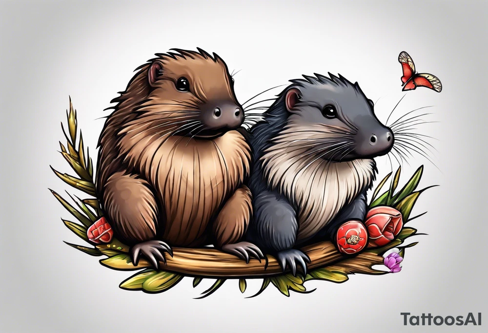 Australian Platypus, Echidna, Wombat & Sugar Glider together tattoo idea
