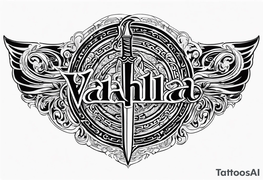 Valhalla round shield fire sword tattoo idea