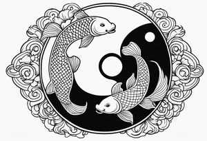 powerful majestic ying Yang symbol adorned in koi fish tattoo idea