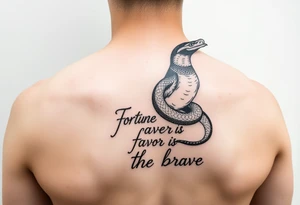 Bird and snake on top of the head with “ fortune favors the brave tattoo idea