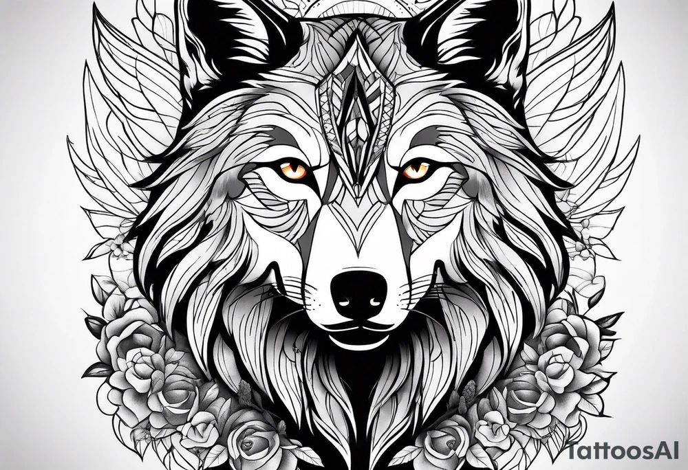 Wolf outside woman tattoo idea
