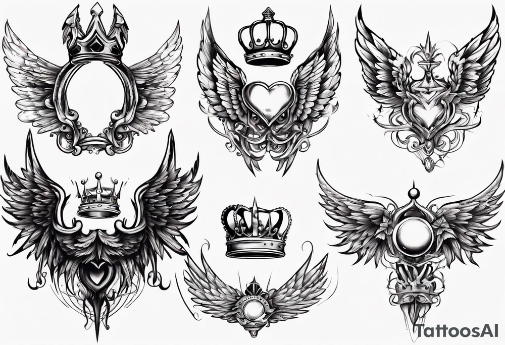 wings and crown tattoo idea
