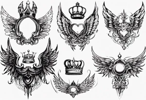 wings and crown tattoo idea