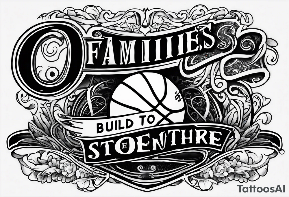 this saying in cursive 
"A families past only builds strength to our future" through or around a basketball with the name Moore Somewhere tattoo idea