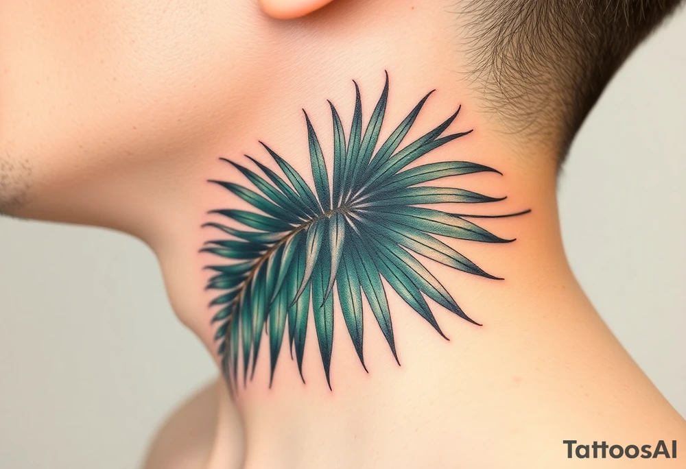large palm leaves twisted following line side neck tattoo tattoo idea