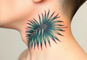 large palm leaves twisted following line side neck tattoo tattoo idea