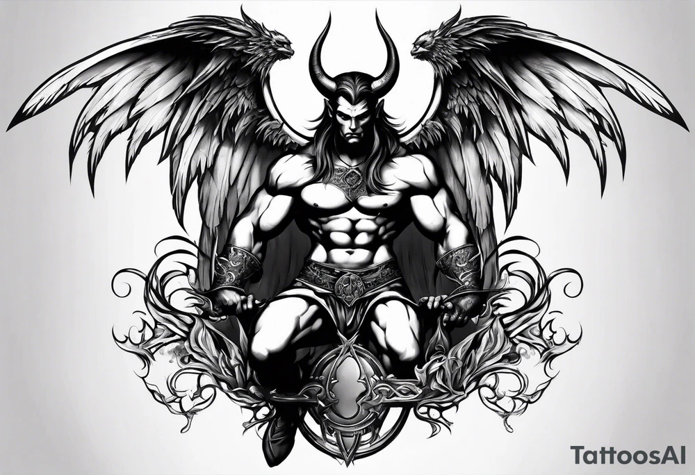 Devil with angel wings fighting tattoo idea
