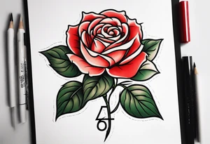 traditional style rose tattoo with the number 5 in it tattoo idea