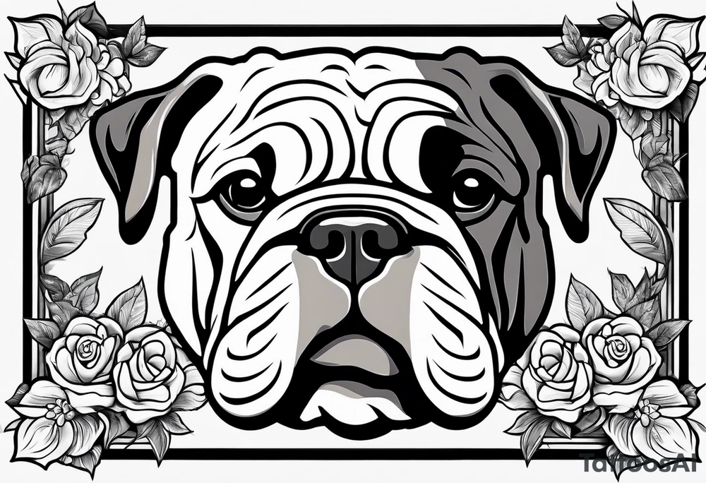 old english bulldog white brown tongue out tattoo idea