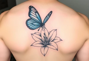 blue morph butterfly landing on a tiger lily tattoo idea