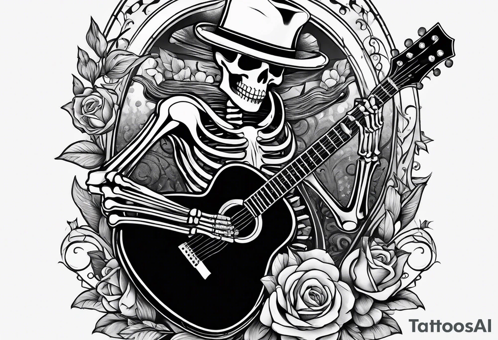 skeleton holding a guitar tattoo idea
