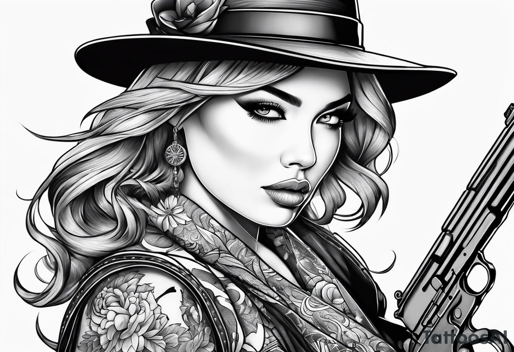 woman with a gun tattoo idea