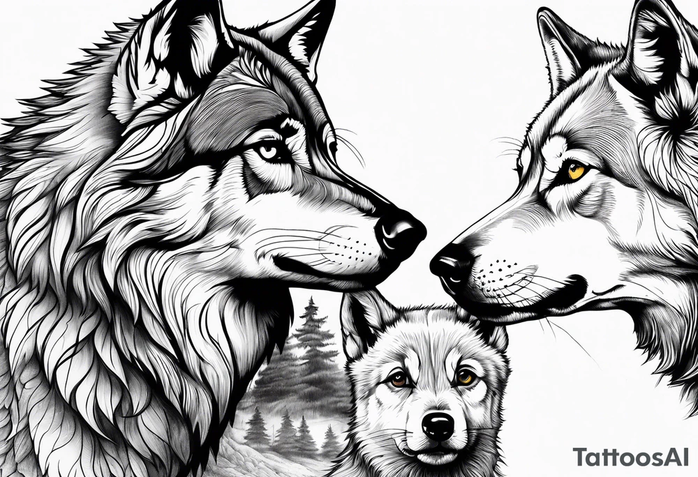 Wolf watching over little girls tattoo idea