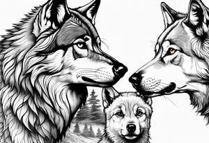 Wolf watching over little girls tattoo idea