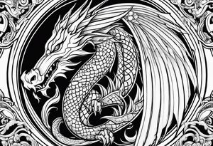 Dragon roman empire building straight lines sun moon tattoo idea
