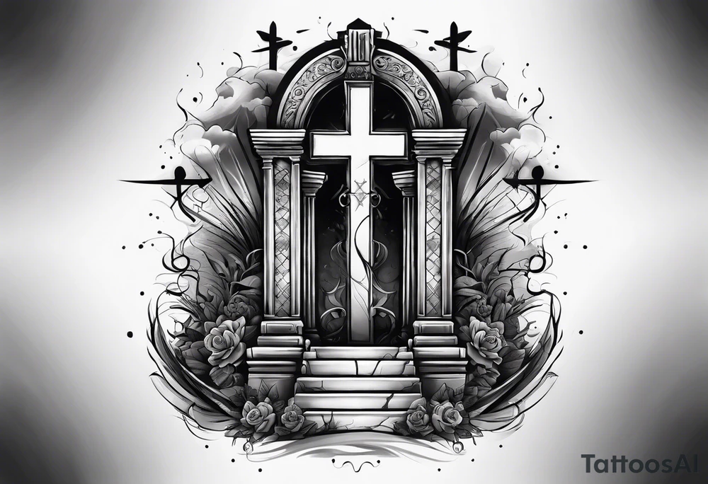 Tomb with smoke and crosses tattoo idea