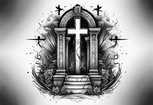 Tomb with smoke and crosses tattoo idea