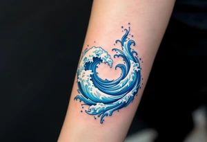 A stylized spiral composed of blue waves and white foam, capturing the movement of the ocean. tattoo idea