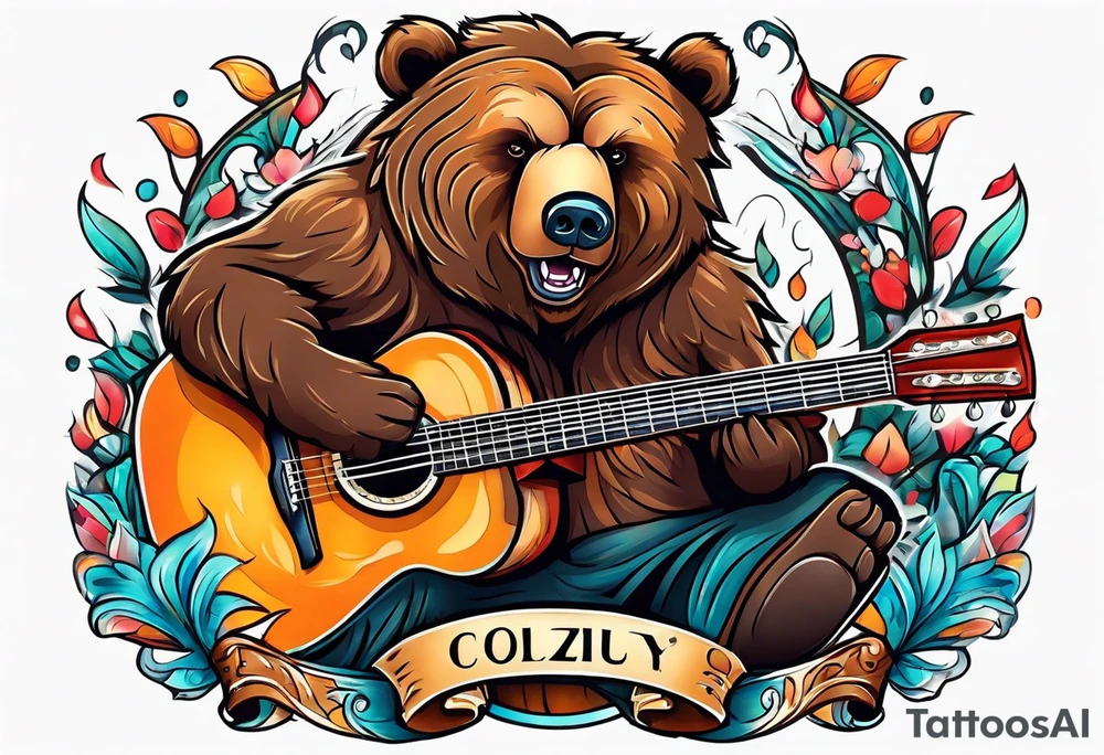 grizzly playing guitar tattoo idea