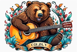 grizzly playing guitar tattoo idea