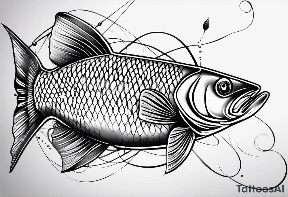 simple fishingrod with the line in water tattoo idea