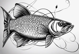 simple fishingrod with the line in water tattoo idea