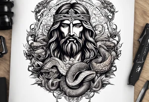 Almighty powerful Jesus cutting off the Serpent head tattoo idea