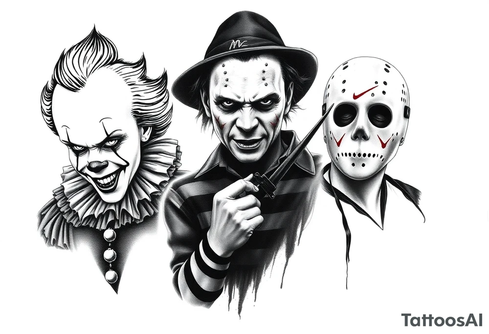 Pennywise, Freddy Krueger, Michael Meyers, and jason voorhees tattoo idea