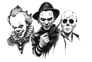 Pennywise, Freddy Krueger, Michael Meyers, and jason voorhees tattoo idea