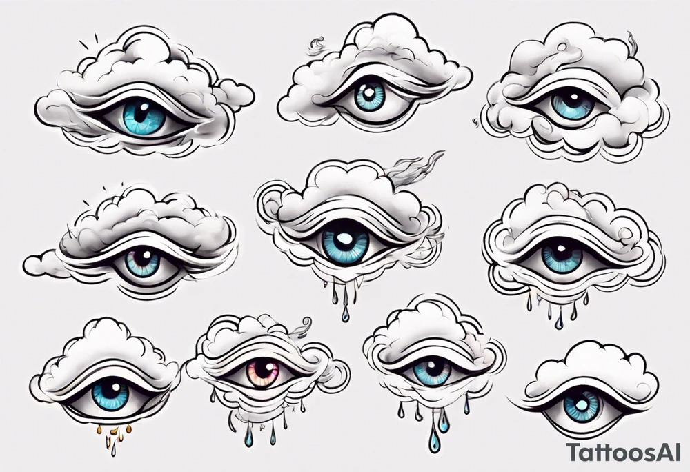 feminine cloud with eyes and Long eye lashes blowing smoke tattoo idea