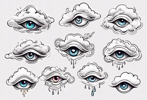 feminine cloud with eyes and Long eye lashes blowing smoke tattoo idea