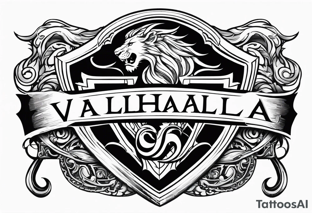 Valhalla sword shield lion dragon tattoo idea