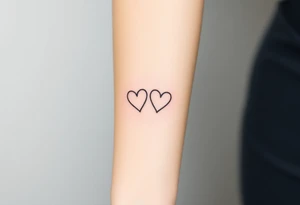 A minimalist infinity symbol with two tiny hearts on each loop, rendered in a thin, black ink for a subtle, timeless look tattoo idea