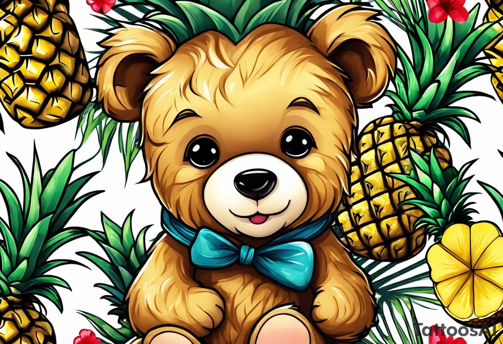 Teddy bear loves pineapple tattoo idea